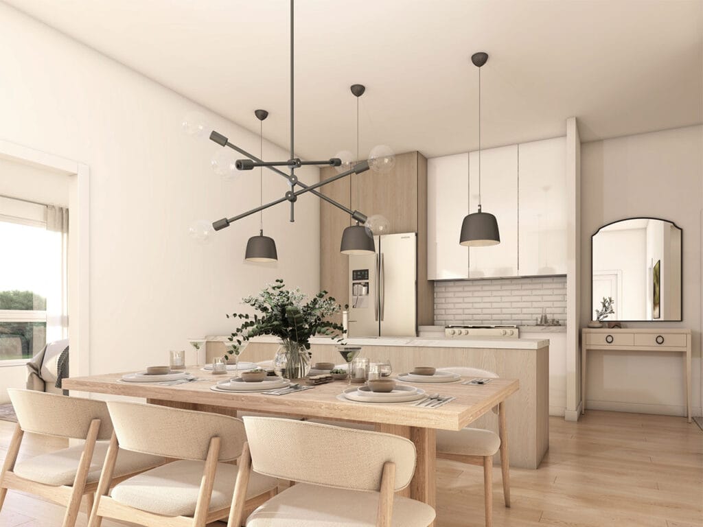 Salle à manger avec luminaires suspendus dans une propriété Ruisseau Chelsea
