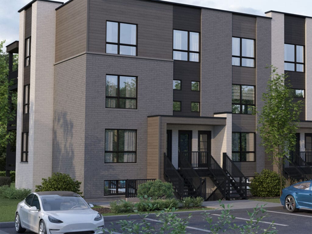 Façade d’un immeuble d’appartements du projet Desrosiers