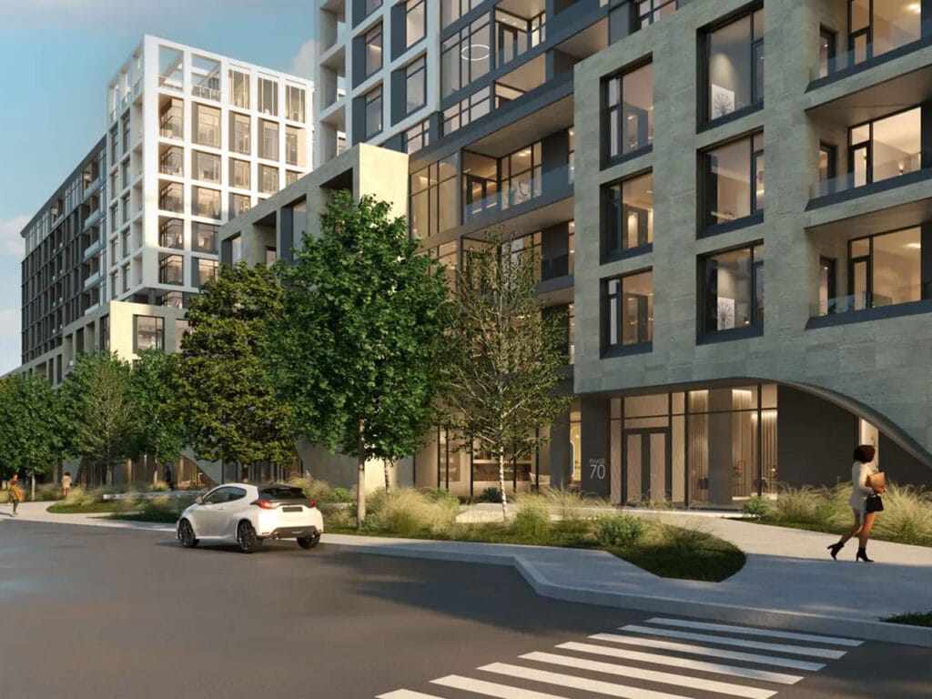 Rue bordée d'immeubles du projet Zénith