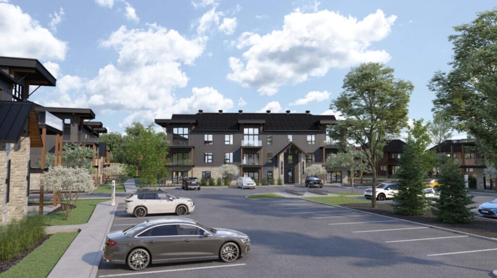 Immeubles et stationnement des Appartements Ruisseau Chelsea